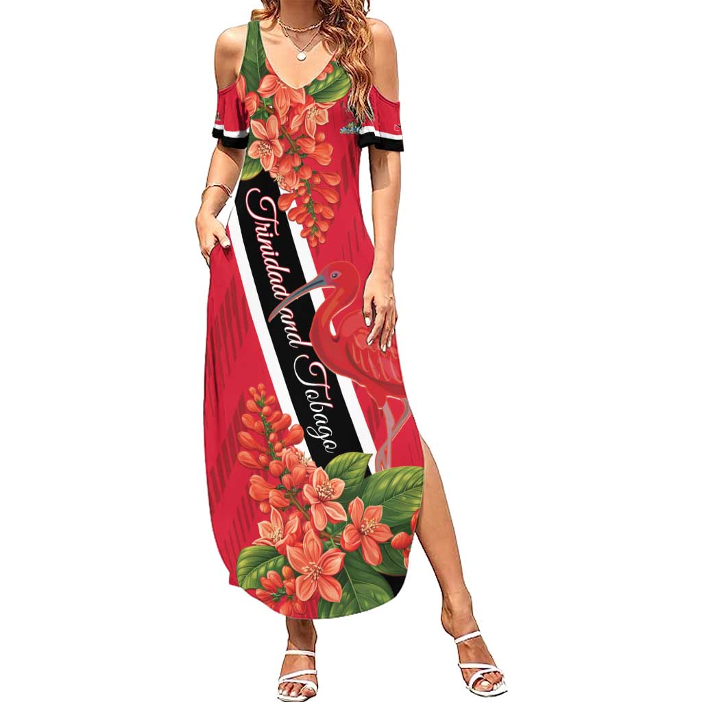 Trinidad and Tobago Summer Maxi Dress Scarlet Ibis With Chaconia Flower - Wonder Print Shop