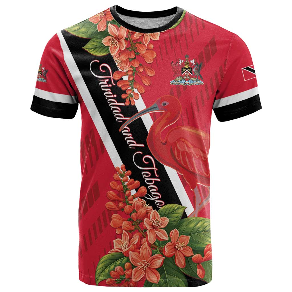 Trinidad and Tobago T Shirt Scarlet Ibis With Chaconia Flower - Wonder Print Shop