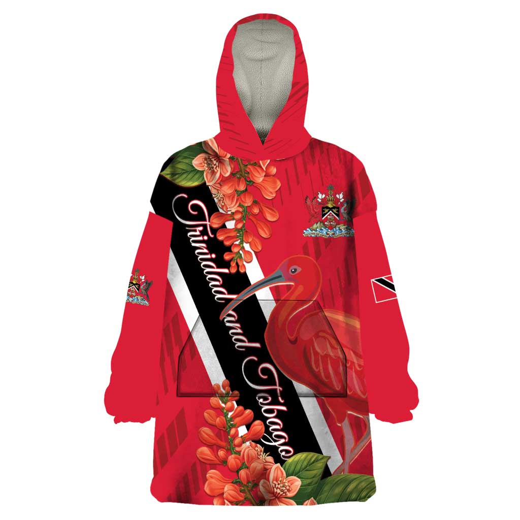 Trinidad and Tobago Wearable Blanket Hoodie Scarlet Ibis With Chaconia Flower - Wonder Print Shop