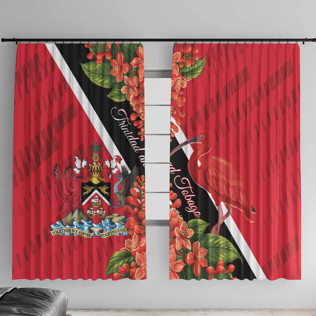 Trinidad and Tobago Window Curtain Scarlet Ibis With Chaconia Flower - Wonder Print Shop