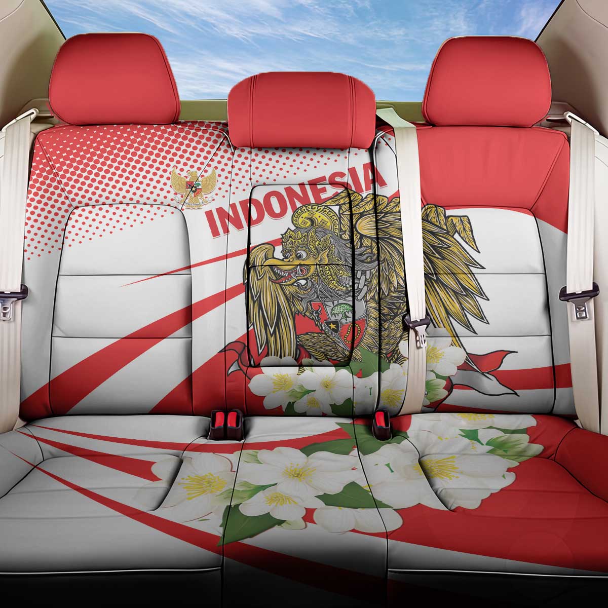 Indonesia Back Car Seat Cover Javan Hawk Eagle Melati Flower - Wonder Print Shop