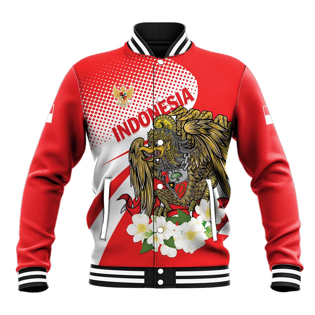 Indonesia Baseball Jacket Javan Hawk Eagle Melati Flower - Wonder Print Shop