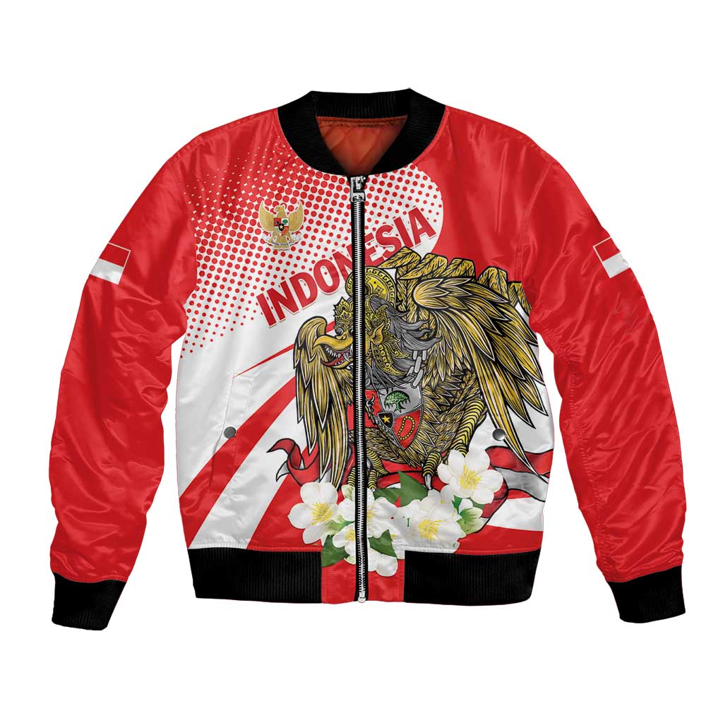 Indonesia Bomber Jacket Javan Hawk Eagle Melati Flower - Wonder Print Shop