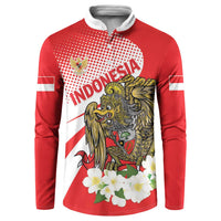 Red zip-front sweatshirt with white collar and bold eagle graphic with white flowers