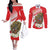 Indonesia Couples Matching Off The Shoulder Long Sleeve Dress and Long Sleeve Button Shirt Javan Hawk Eagle Melati Flower