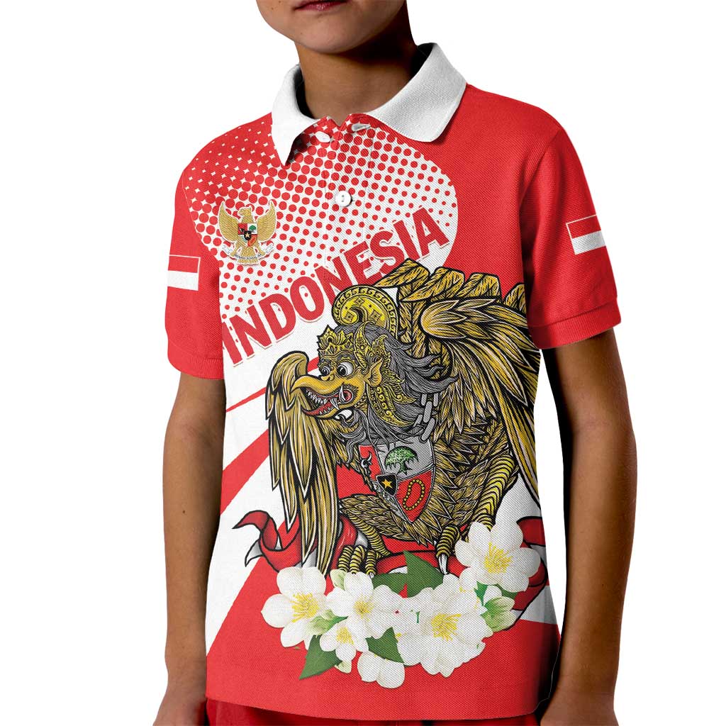 Indonesia Kid Polo Shirt Javan Hawk Eagle Melati Flower - Wonder Print Shop