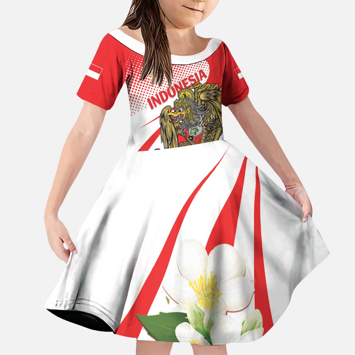 Indonesia Kid Short Sleeve Dress Javan Hawk Eagle Melati Flower - Wonder Print Shop