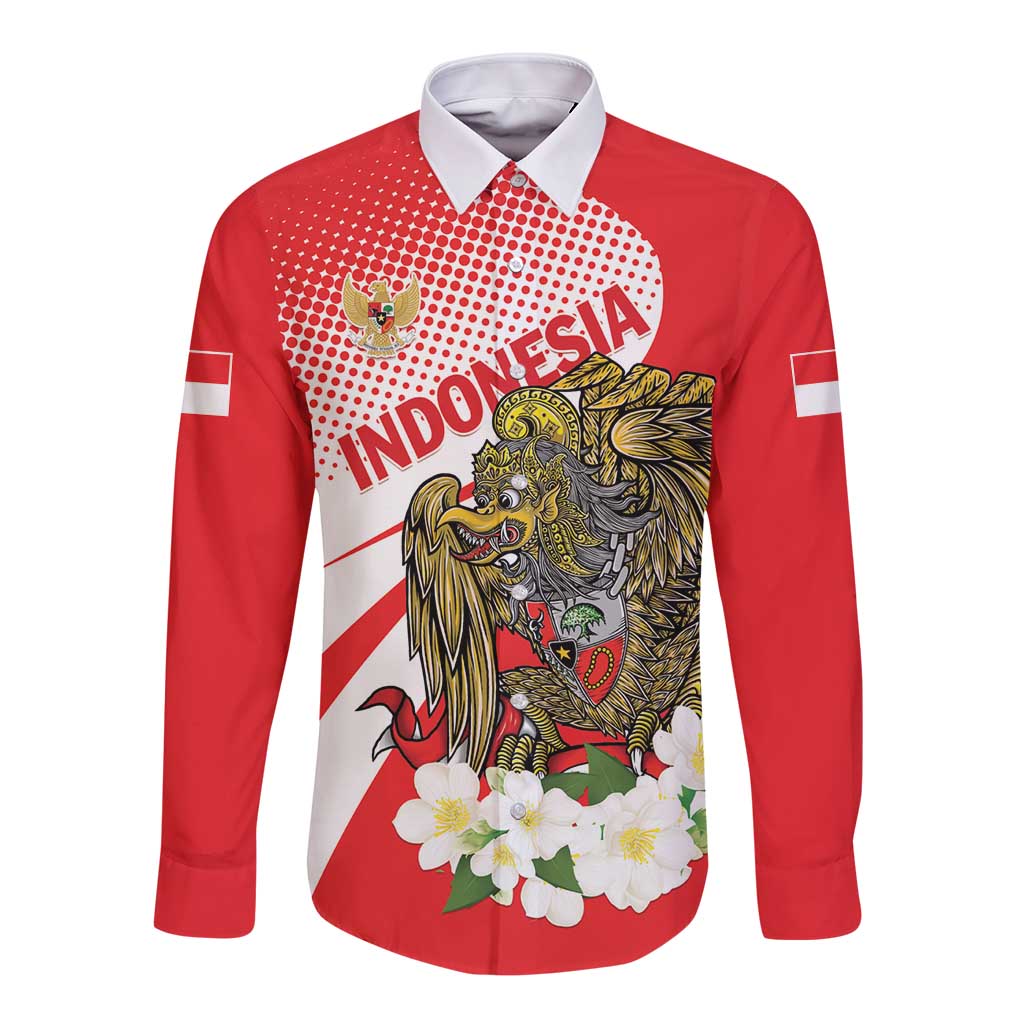 Indonesia Long Sleeve Button Shirt Javan Hawk Eagle Melati Flower - Wonder Print Shop