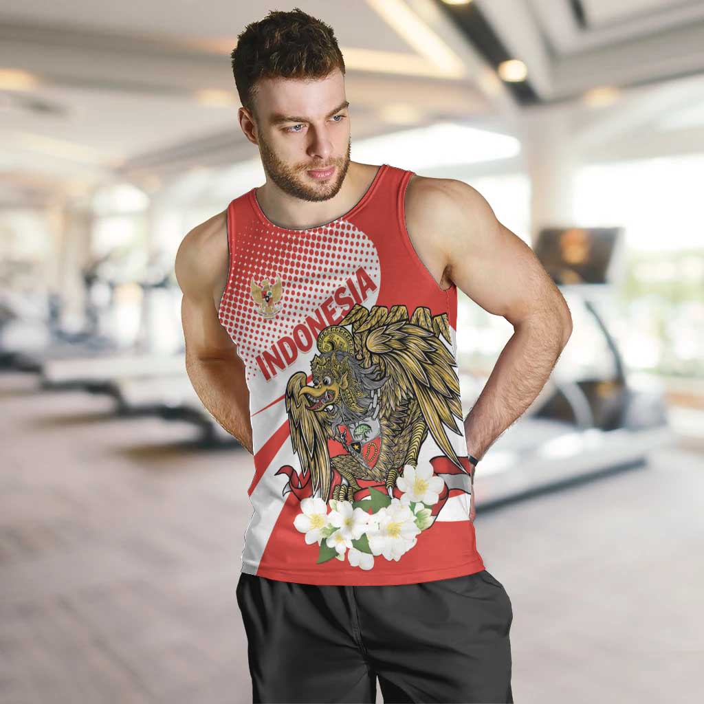 Indonesia Men Tank Top Javan Hawk Eagle Melati Flower - Wonder Print Shop