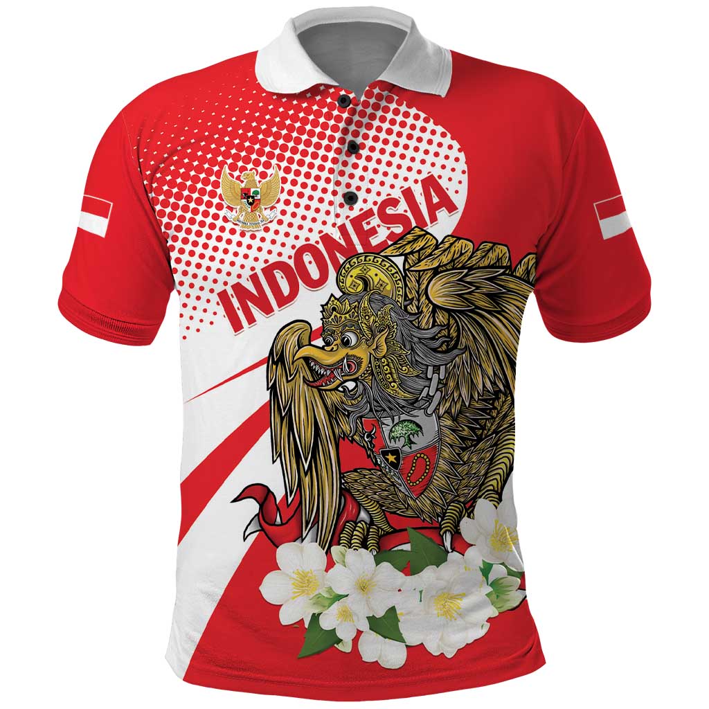 Indonesia Polo Shirt Javan Hawk Eagle Melati Flower - Wonder Print Shop