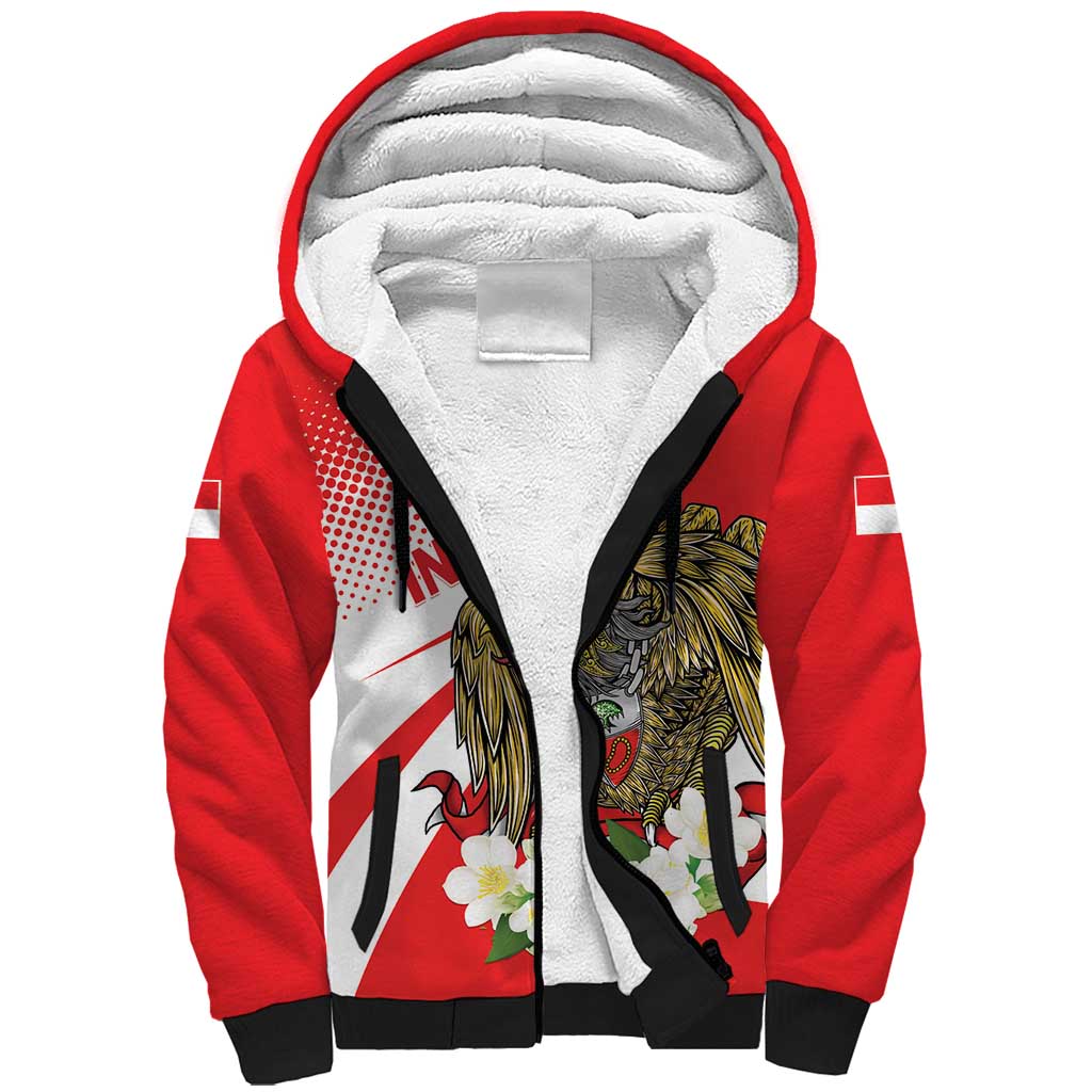 Indonesia Sherpa Hoodie Javan Hawk Eagle Melati Flower - Wonder Print Shop