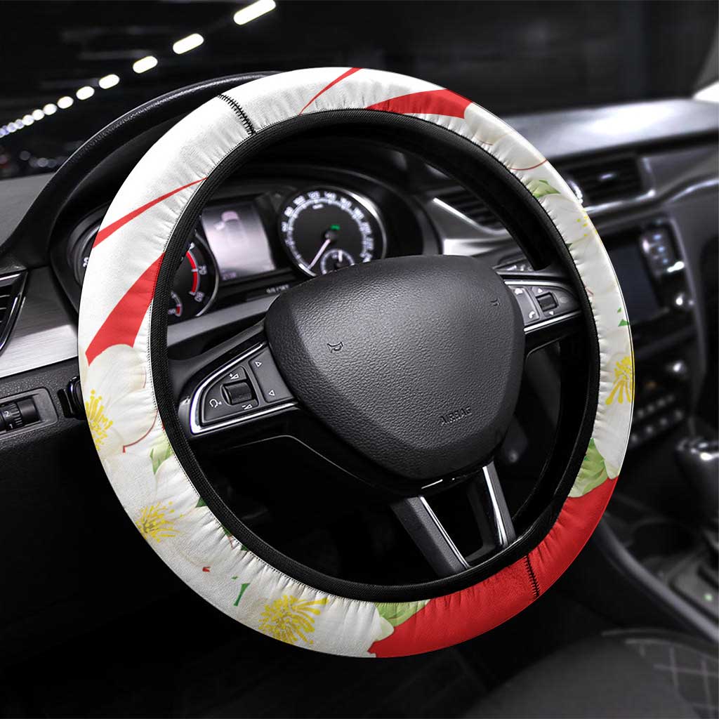 Indonesia Steering Wheel Cover Javan Hawk Eagle Melati Flower - Wonder Print Shop