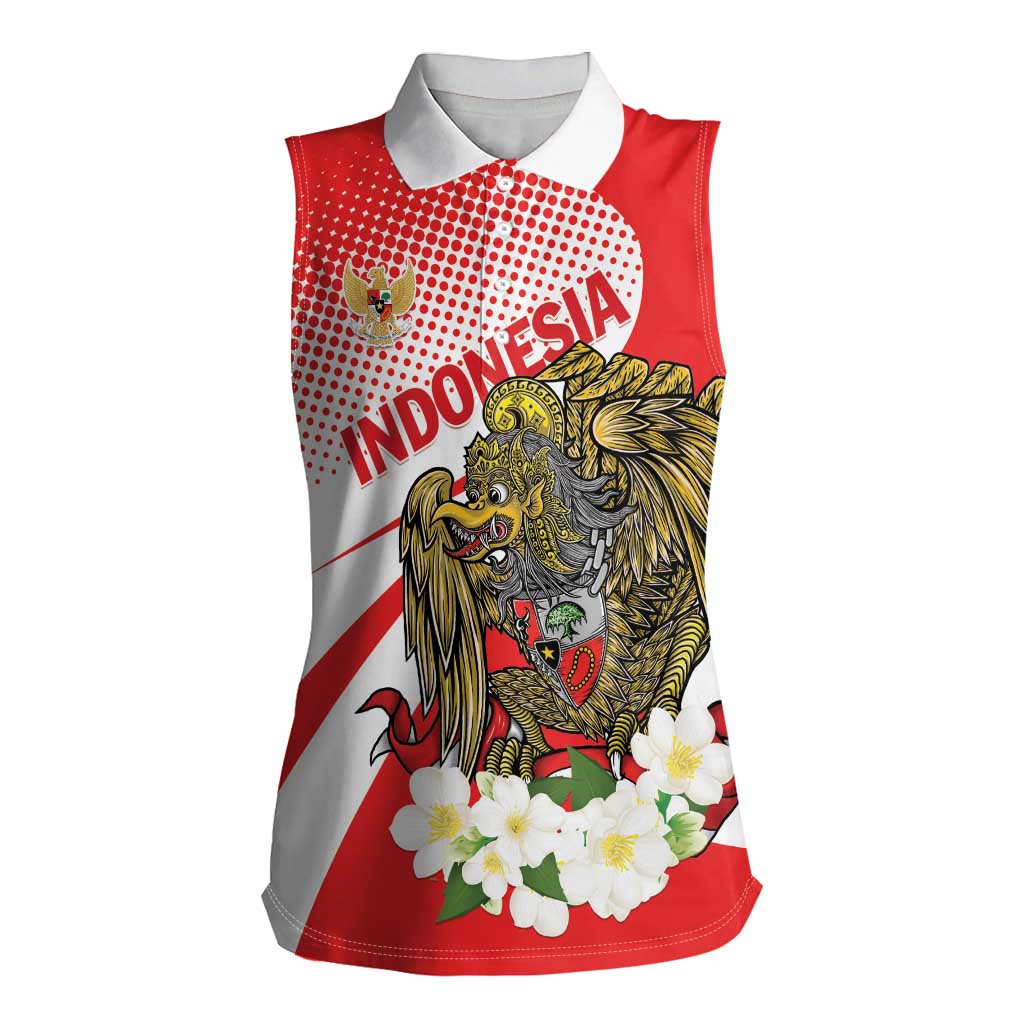 Indonesia Women Sleeveless Polo Shirt Javan Hawk Eagle Melati Flower - Wonder Print Shop