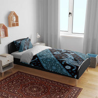 Blue batik-pattern bedding set with duvet and matching pillowcases