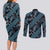 Indonesia Batik Pattern Couples Matching Long Sleeve Bodycon Dress and Long Sleeve Button Shirt Blue Version - Wonder Print Shop