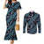 Indonesia Batik Pattern Couples Matching Mermaid Dress and Long Sleeve Button Shirt Blue Version