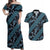 Indonesia Batik Pattern Couples Matching Off Shoulder Maxi Dress and Hawaiian Shirt Blue Version - Wonder Print Shop