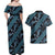 Indonesia Batik Pattern Couples Matching Off Shoulder Maxi Dress and Hawaiian Shirt Blue Version - Wonder Print Shop