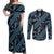 Indonesia Batik Pattern Couples Matching Off Shoulder Maxi Dress and Long Sleeve Button Shirt Blue Version - Wonder Print Shop