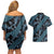 Indonesia Batik Pattern Couples Matching Off Shoulder Short Dress and Hawaiian Shirt Blue Version - Wonder Print Shop