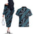 Indonesia Batik Pattern Couples Matching Off The Shoulder Long Sleeve Dress and Hawaiian Shirt Blue Version - Wonder Print Shop