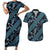 Indonesia Batik Pattern Couples Matching Short Sleeve Bodycon Dress and Hawaiian Shirt Blue Version - Wonder Print Shop