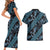 Indonesia Batik Pattern Couples Matching Short Sleeve Bodycon Dress and Hawaiian Shirt Blue Version - Wonder Print Shop