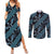 Indonesia Batik Pattern Couples Matching Summer Maxi Dress and Long Sleeve Button Shirt Blue Version - Wonder Print Shop