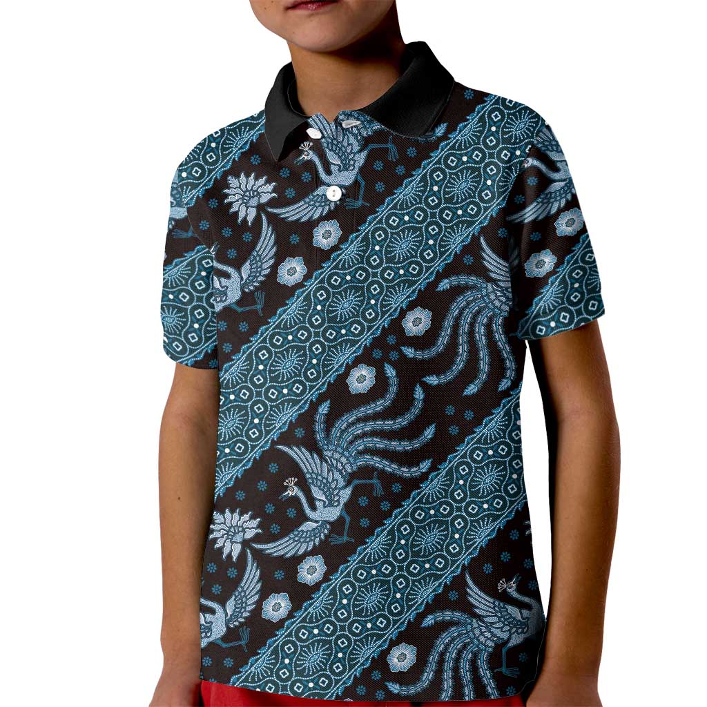 Indonesia Batik Pattern Kid Polo Shirt Blue Version - Wonder Print Shop