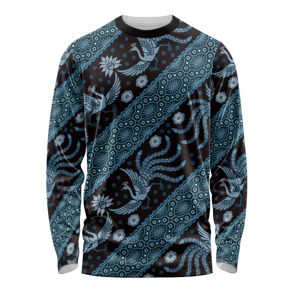 Indonesia Batik Pattern Long Sleeve Shirt Blue Version - Wonder Print Shop