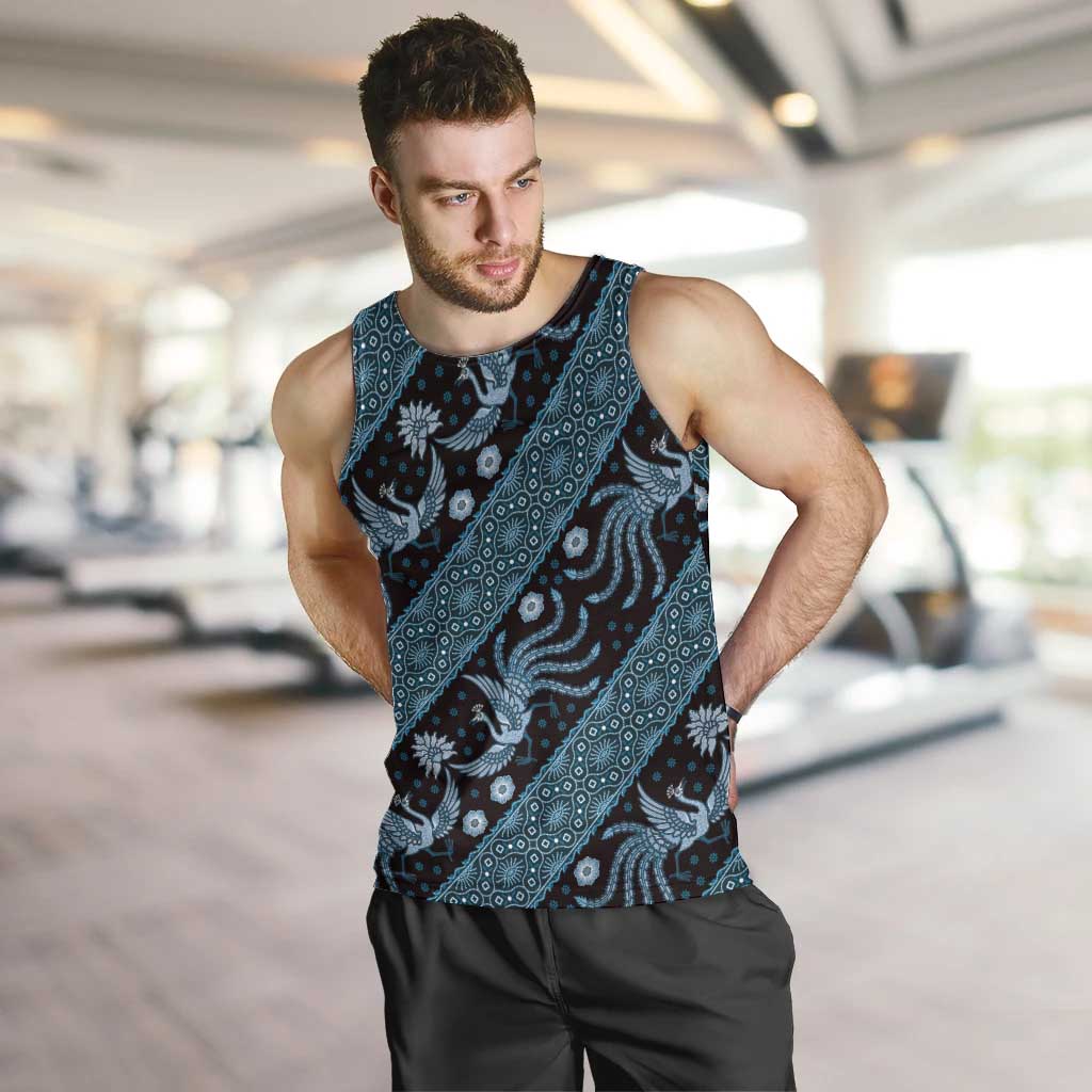 Indonesia Batik Pattern Men Tank Top Blue Version - Wonder Print Shop