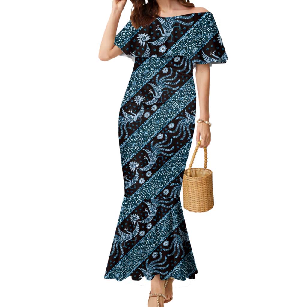 Indonesia Batik Pattern Mermaid Dress Blue Version - Wonder Print Shop