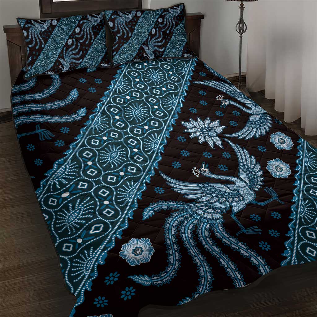 Indonesia Batik Pattern Quilt Bed Set Blue Version - Wonder Print Shop