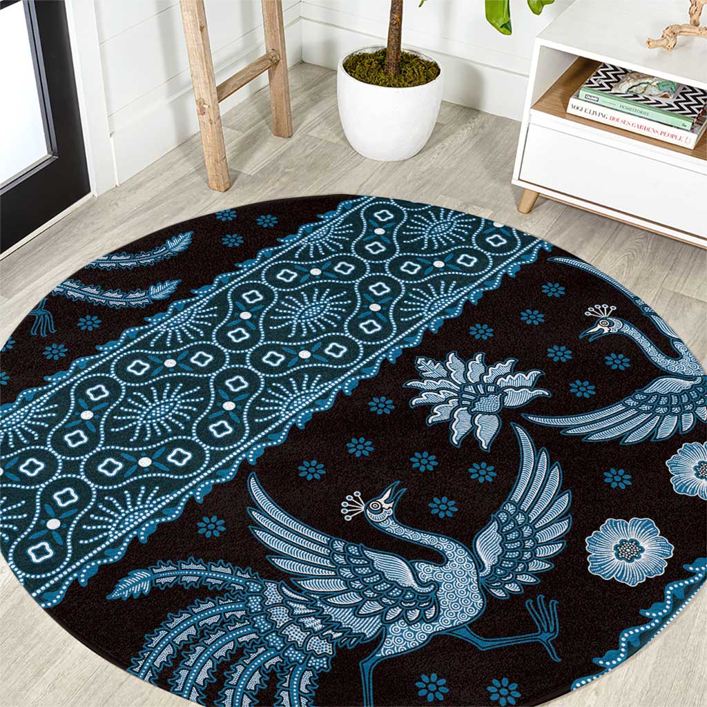 Indonesia Batik Pattern Round Carpet Blue Version