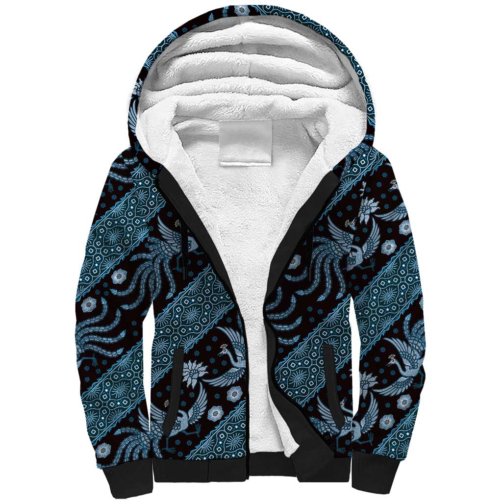 Indonesia Batik Pattern Sherpa Hoodie Blue Version - Wonder Print Shop