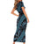 Indonesia Batik Pattern Short Sleeve Bodycon Dress Blue Version - Wonder Print Shop