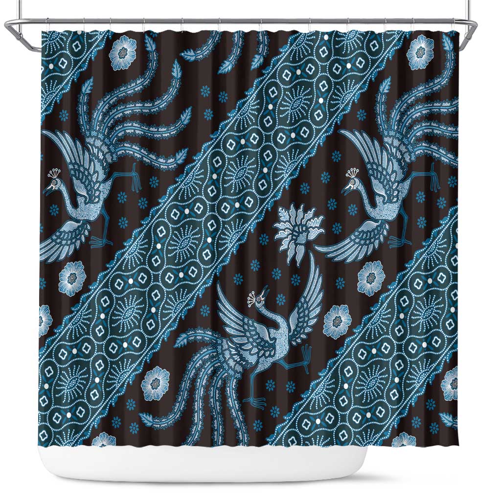 Indonesia Batik Pattern Shower Curtain Blue Version