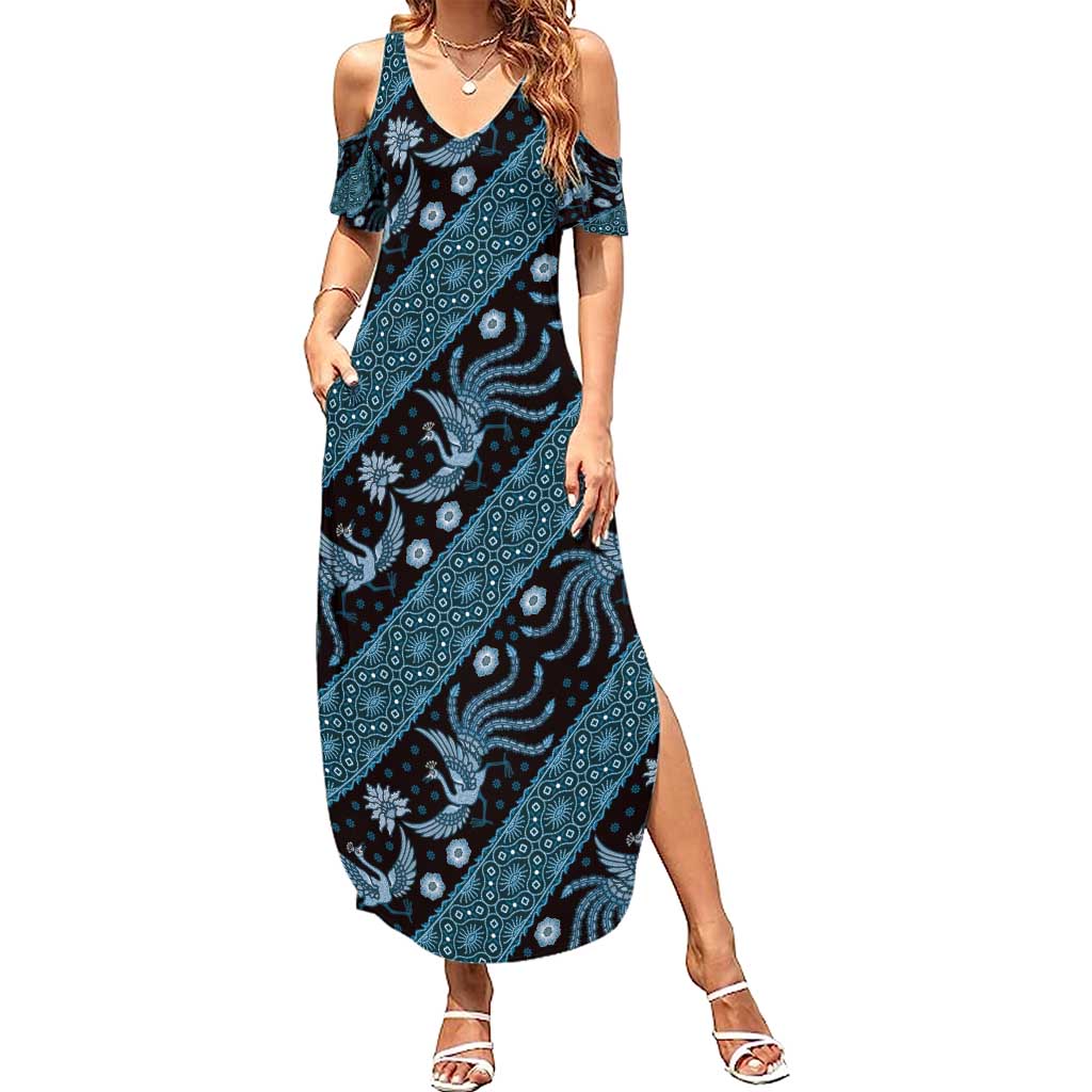 Indonesia Batik Pattern Summer Maxi Dress Blue Version - Wonder Print Shop