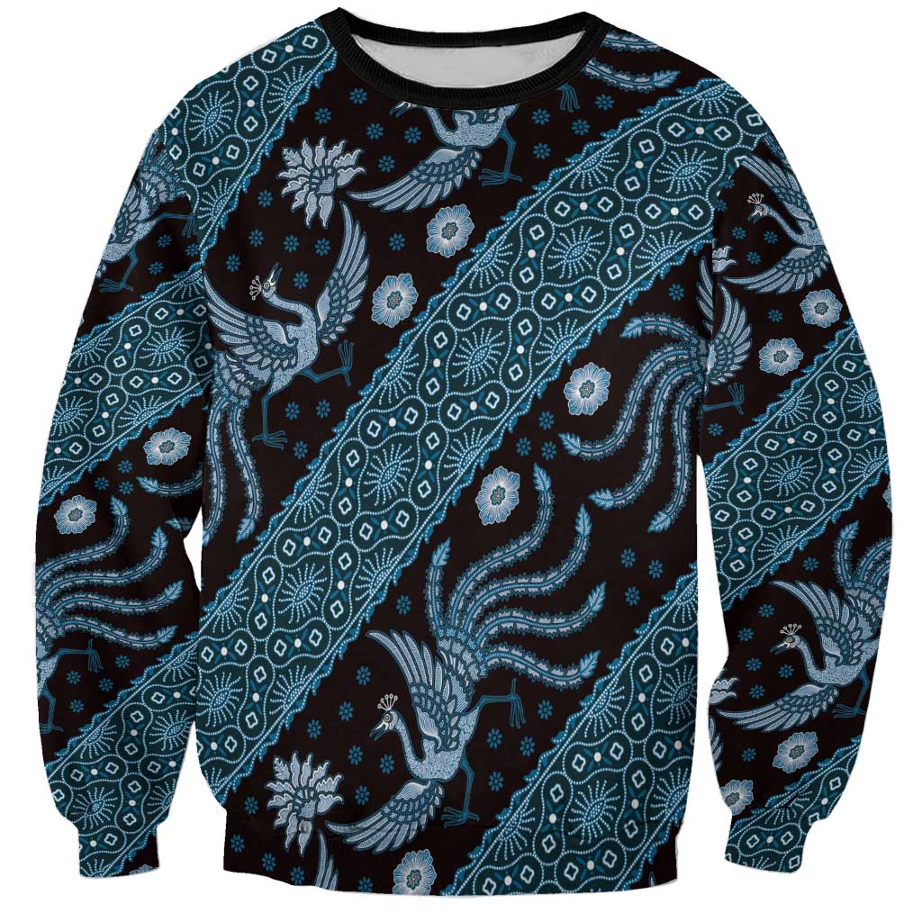 Indonesia Batik Pattern Sweatshirt Blue Version - Wonder Print Shop