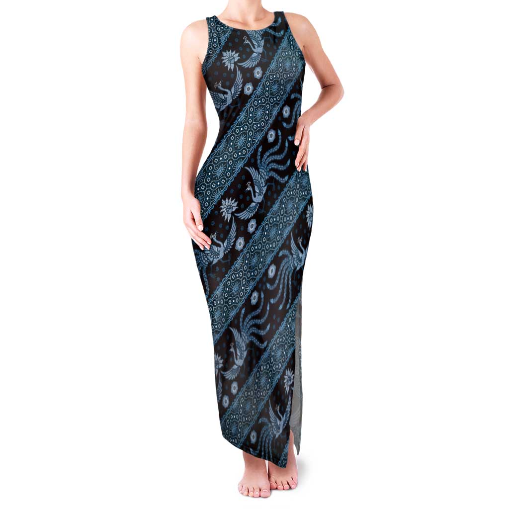 Indonesia Batik Pattern Tank Maxi Dress Blue Version - Wonder Print Shop