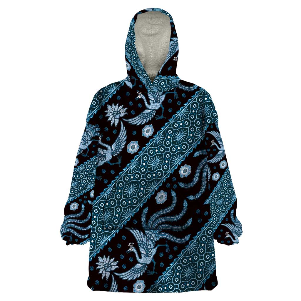 Indonesia Batik Pattern Wearable Blanket Hoodie Blue Version - Wonder Print Shop