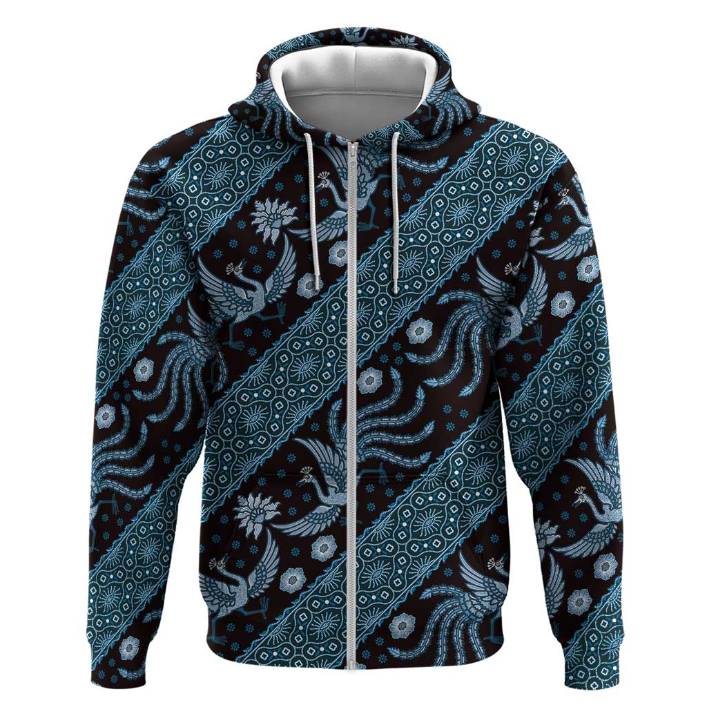 Indonesia Batik Pattern Zip Hoodie Blue Version - Wonder Print Shop