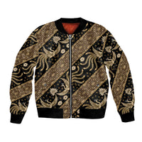 Unisex bomber jacket with gold batik print, full-zip front, ribbed cuffs and hem