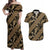 Indonesia Batik Pattern Couples Matching Off Shoulder Maxi Dress and Hawaiian Shirt Gold Version - Wonder Print Shop