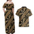 Indonesia Batik Pattern Couples Matching Off Shoulder Maxi Dress and Hawaiian Shirt Gold Version - Wonder Print Shop