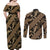 Indonesia Batik Pattern Couples Matching Off Shoulder Maxi Dress and Long Sleeve Button Shirt Gold Version - Wonder Print Shop