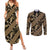 Indonesia Batik Pattern Couples Matching Summer Maxi Dress and Long Sleeve Button Shirt Gold Version - Wonder Print Shop