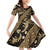 Indonesia Batik Pattern Family Matching Off Shoulder Short Dress and Hawaiian Shirt Gold Version - Wonder Print Shop