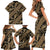 Indonesia Batik Pattern Family Matching Short Sleeve Bodycon Dress and Hawaiian Shirt Gold Version - Wonder Print Shop