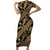 Indonesia Batik Pattern Family Matching Short Sleeve Bodycon Dress and Hawaiian Shirt Gold Version - Wonder Print Shop